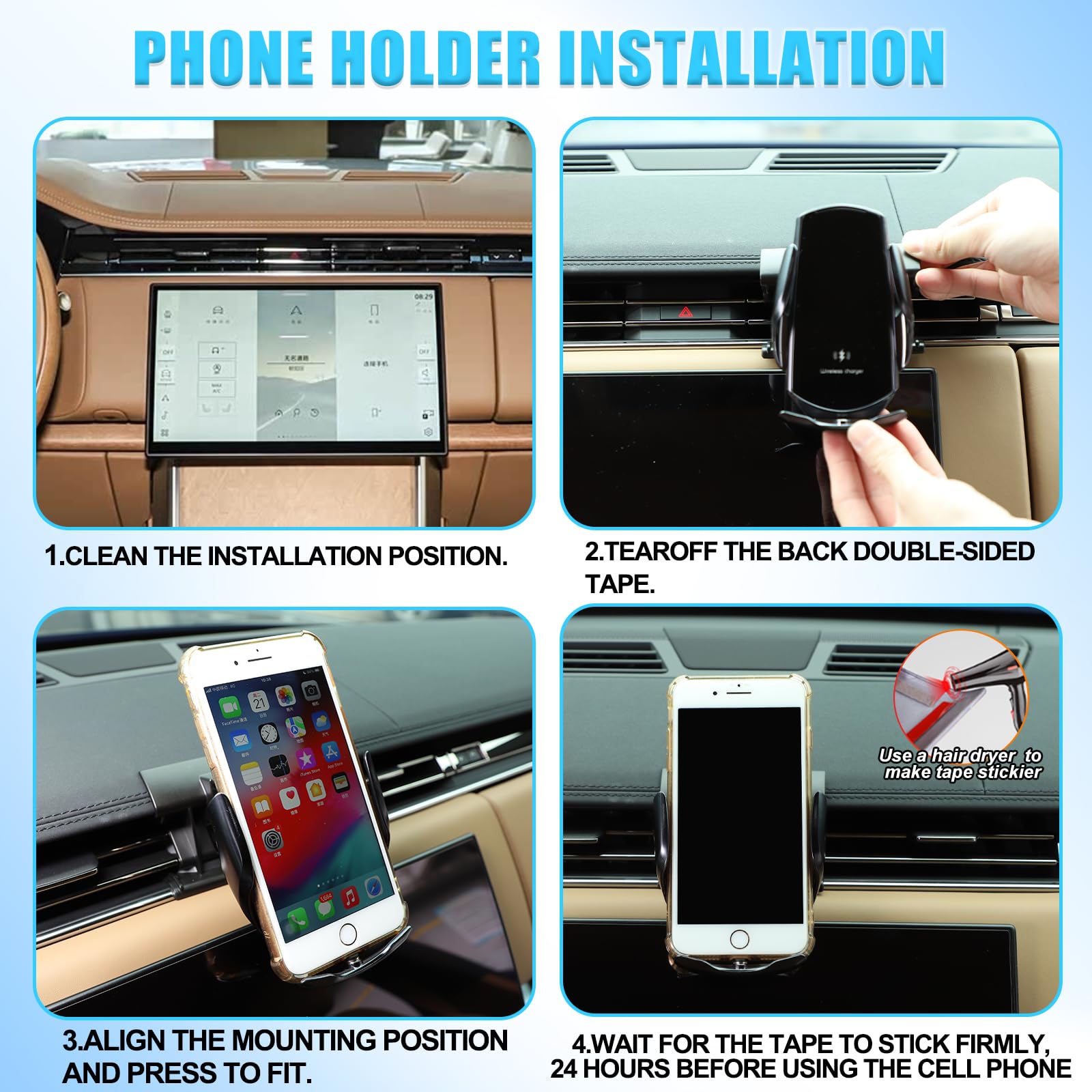 METYOUCAR Soporte de teléfono de coche para @LR@over @R@ange @Ro&ver Sport 2023-2025, 360 rejillas de ventilación de consola central giratoria, soporte fijo para teléfono móvil para iPhone universal