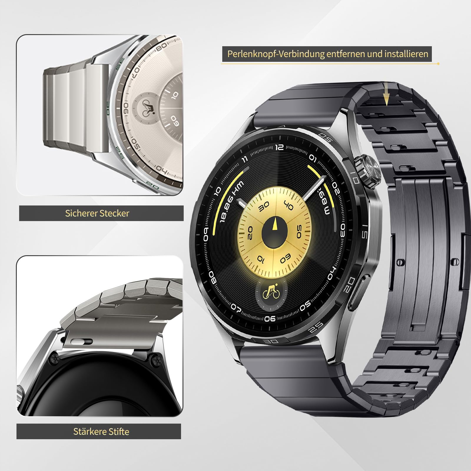 Titan Link Uhrband Kompatibel mit Huawei Watch GT 6 Pro Armband Metall GT 7 GT6 GT5 GT4 GT3 46mm Ultimate 22mm Metallarmband für GTR 4, Bip 6, Venu 2/3 / 4 45mm, Vivoactive 4 Band