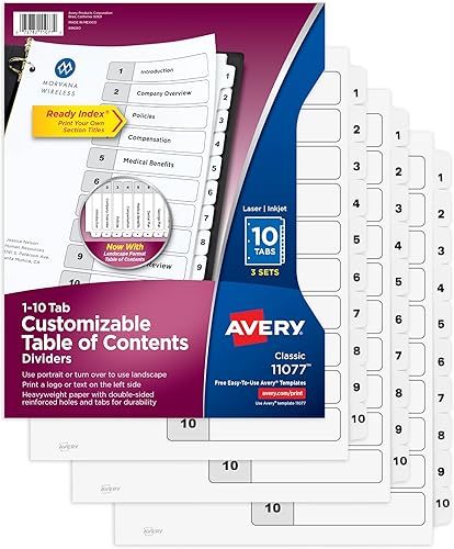 Miniatura 16 de Avery Separadores de 5 pestañas para carpetas de 3 anillas, tabla de contenido personalizable, pestañas blancas clásicas, 1 juego (11130)