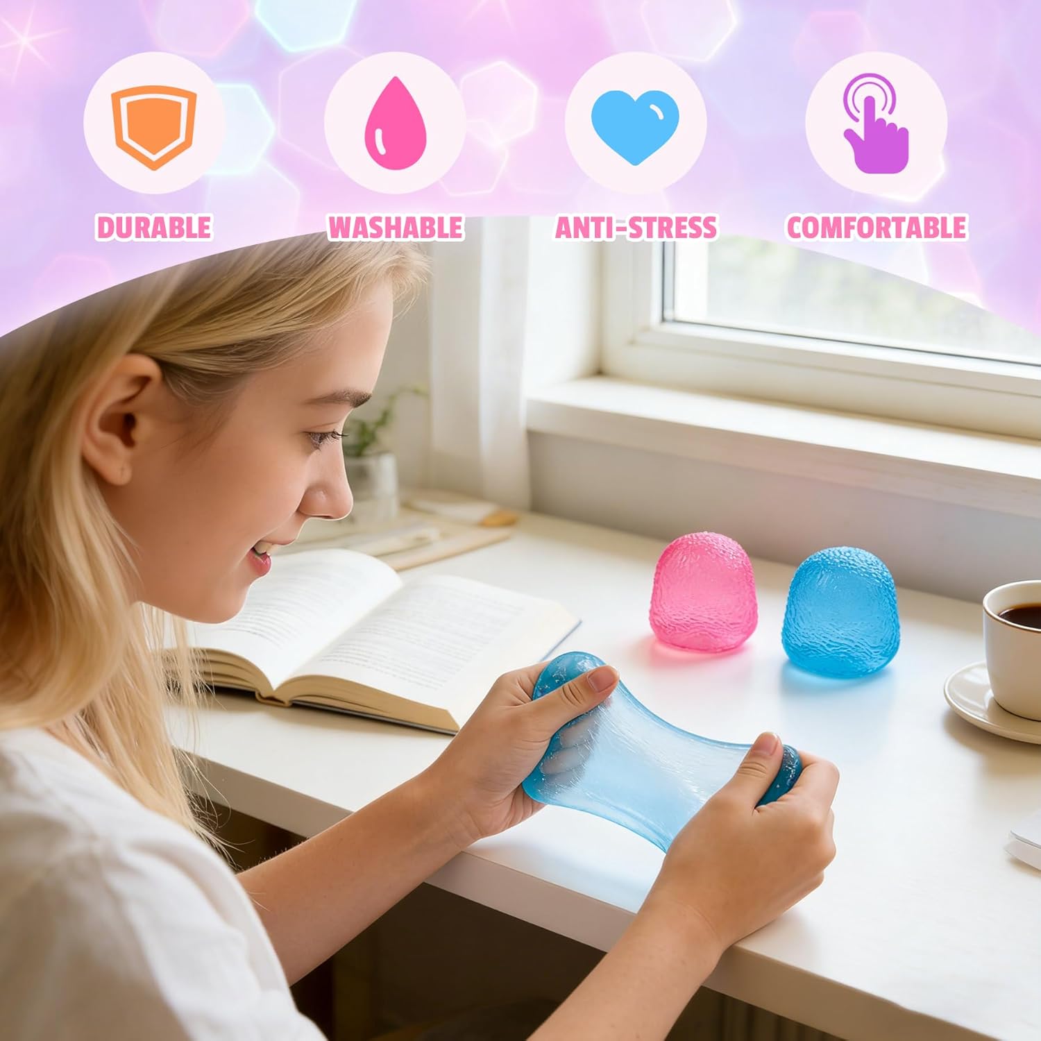 Taba Squishy, 2Pcs Fidget Toys Stress Balls for Kids and Adults, Solid Squeeze Ball Sensory Stress Relief Toy, Perfect as Classroom Prizes, Party Favors, Birthday Gifts & Easter Basket Stuffers