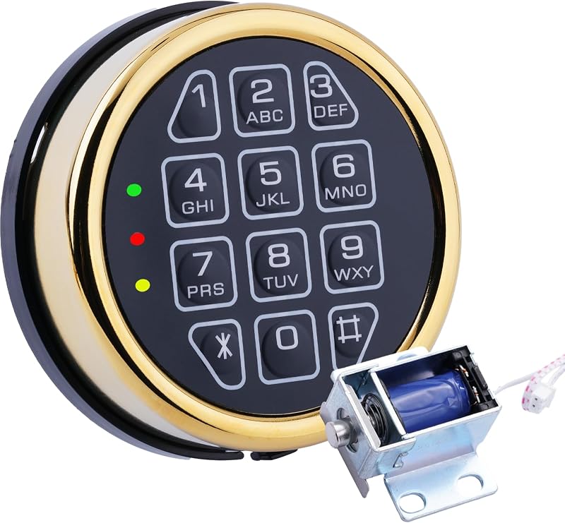 Safe Lock Replacement with Solenoid Lock, Upgrade Electronic Digital Golden Keypad Lock for DIY Safe Box and Vault Doors