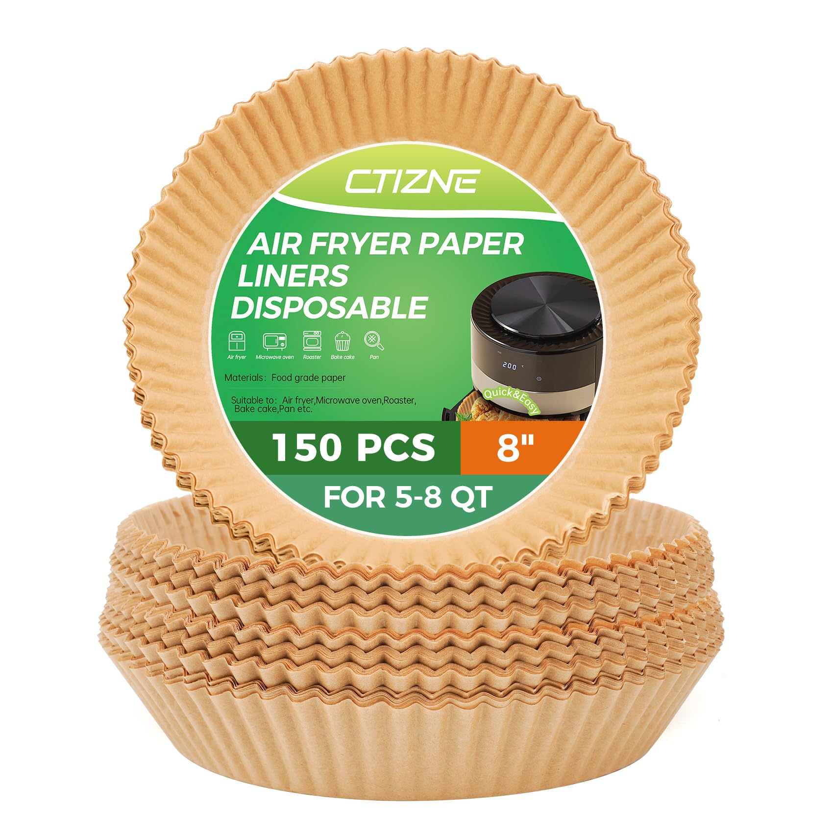 Air Fryer Liners Disposable, 150Pcs Parchment Paper 8" Round for 5-8QT