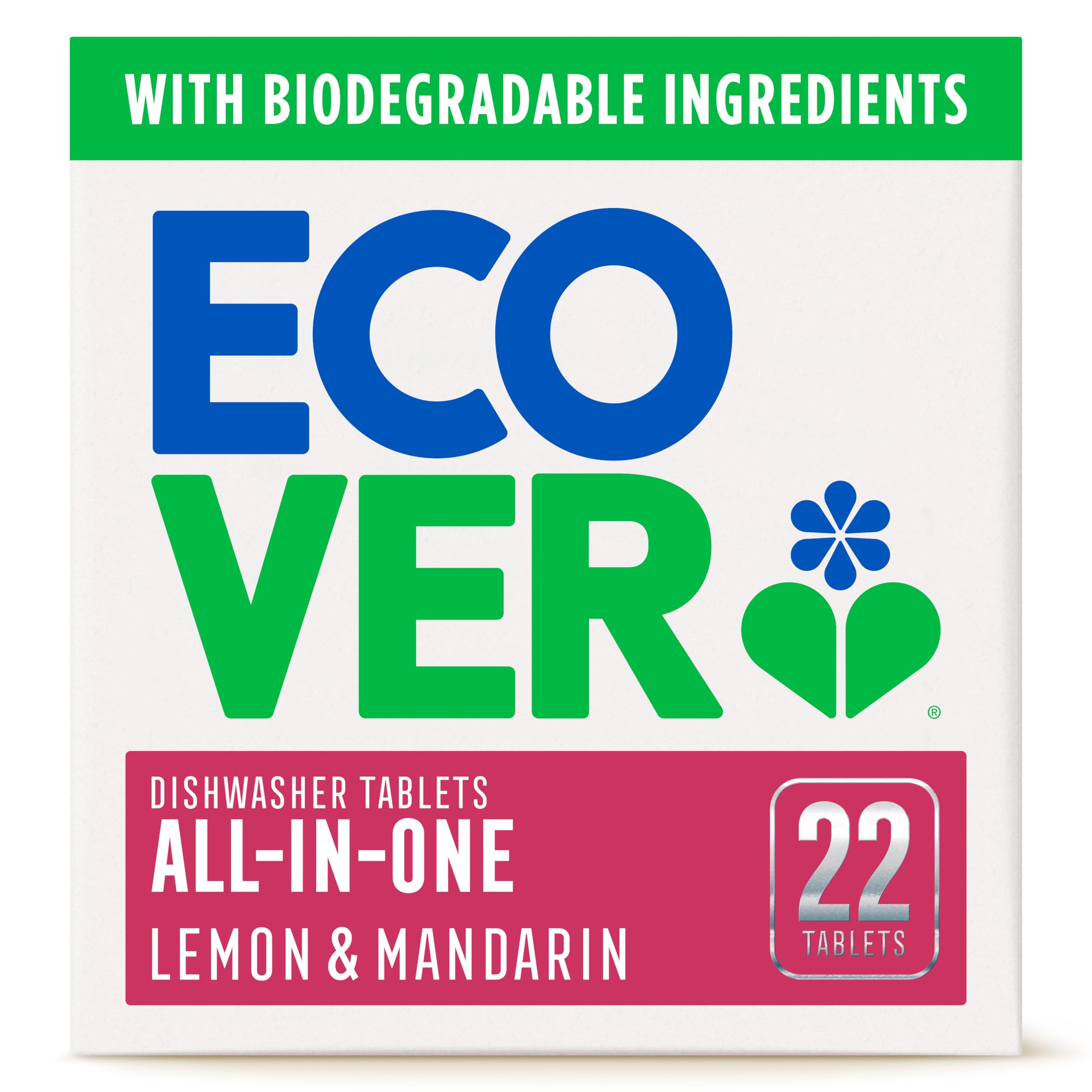 Ecover All-in-One Dishwasher Tablets, Lemon & Mandarin, 22 Tablets