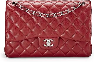 CHANEL Women's Pre-Loved Red Caviar New Classic Jumbo Flap Bag