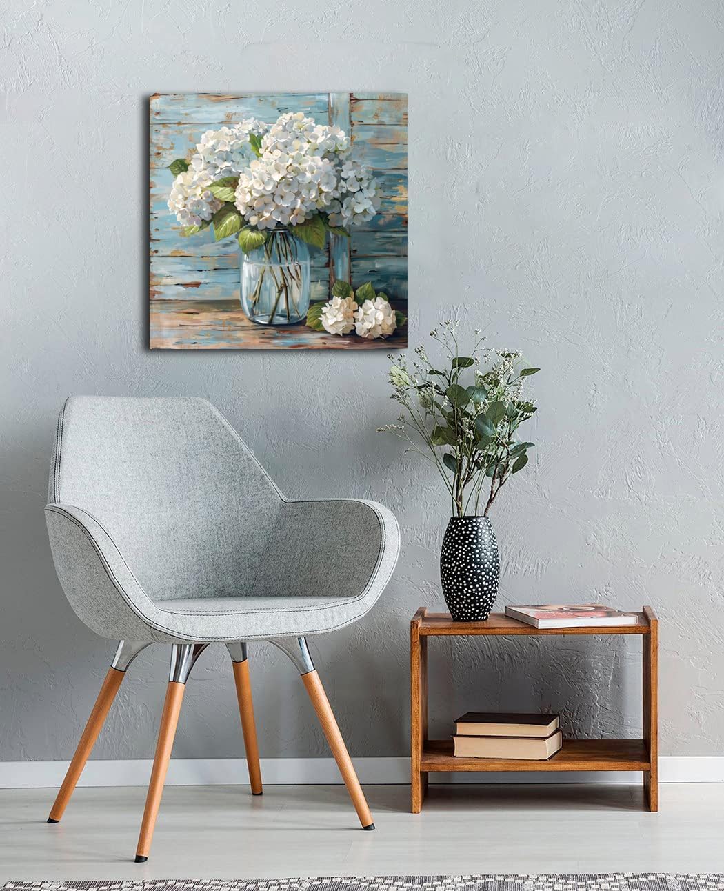 LAIART Modern Floral Wall Decor Bathroom Wall Art White Hydrangea Picture Canvas Print