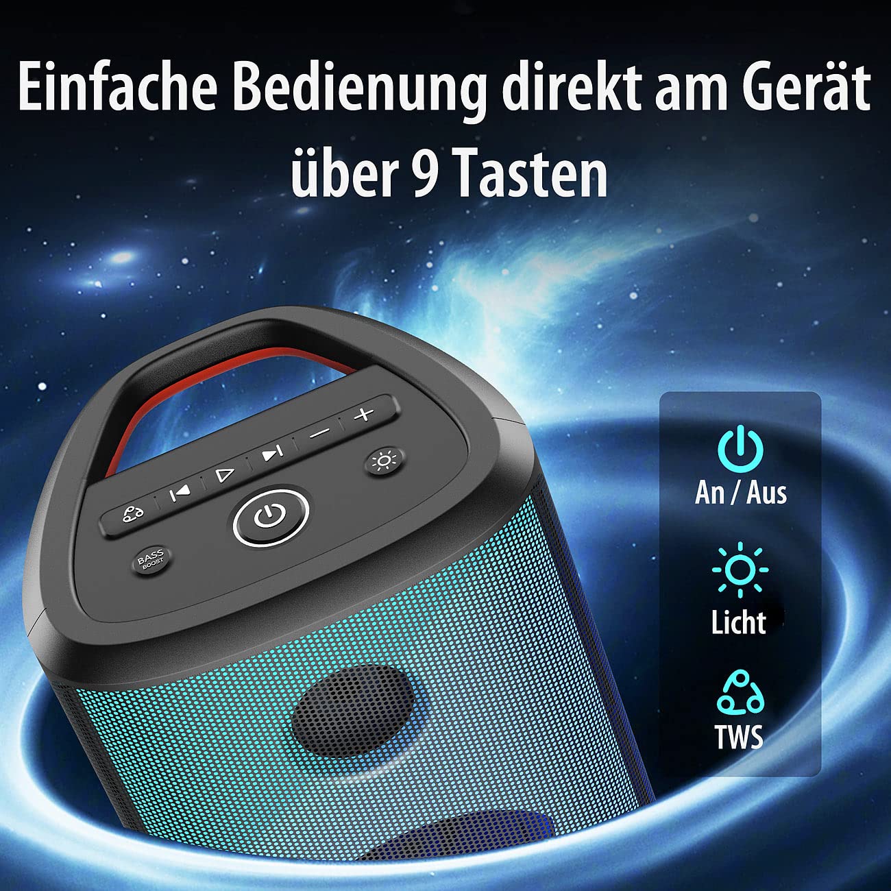 auvisio Musikbox: Mobile Outdoor-PA-Partyanlage & -Bluetooth-Boombox, Lichteffekte, 200W (Karaoke Box, Karaoke Maschine, DJ)