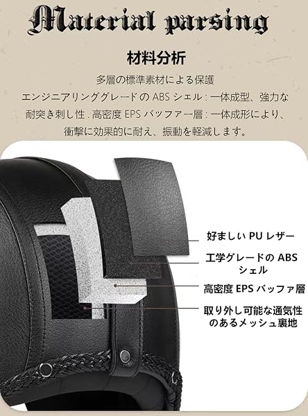 PUレザー半キャップ ハーフ レトロ マットブラック半帽 最新の流行 ダックテール アメリカン 超軽量 重量850g 男女兼用 多色選択可能 四季通用 アウトドア ジャーニー ギア - 2