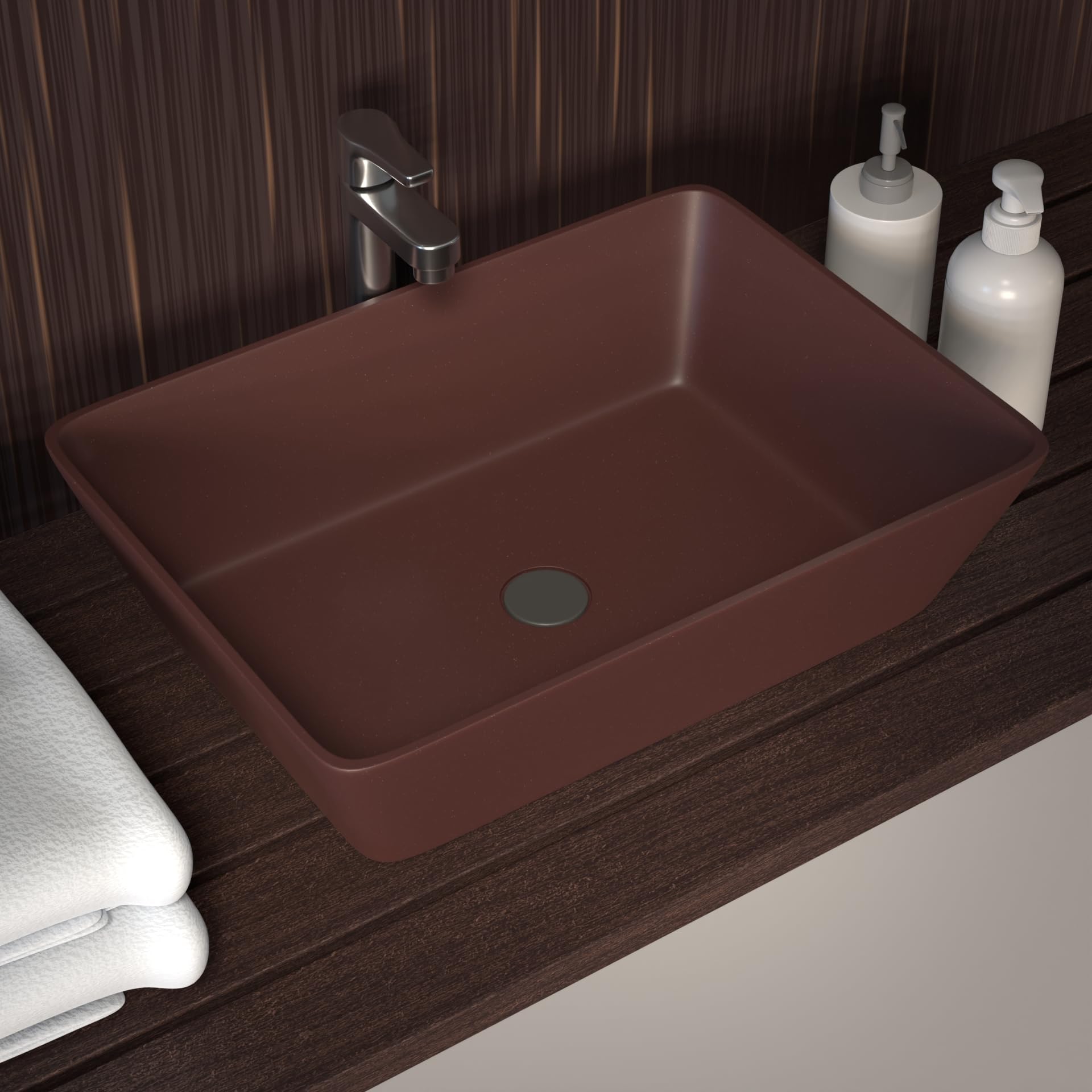 NEKSTONE Granite Quartz Countertop Wash Basin | Designer Table Top Bathroom Basin Sink | Vessel Sink Wash Basin Over Counter for Bathroom, Hotel, Living Room (18 X 13 X 5.5 Inch) (Matte Brown) (B0CWR95HSK) Amazon Price History, Amazon Price Tracker