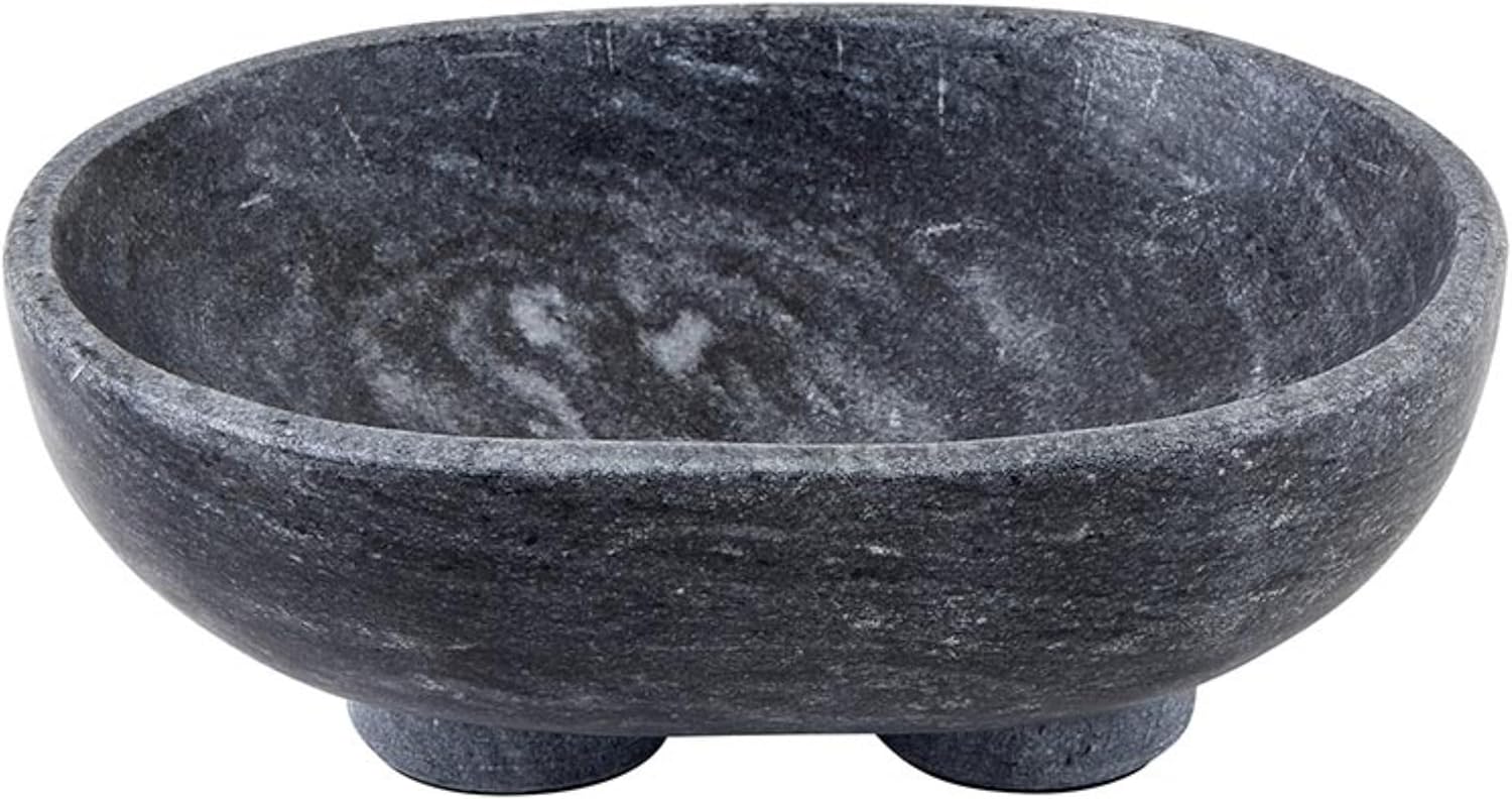 Santa Barbara Design Studio Decorative Bowls Footed Oblong Solid Marble Bowl, Large, Charcoal