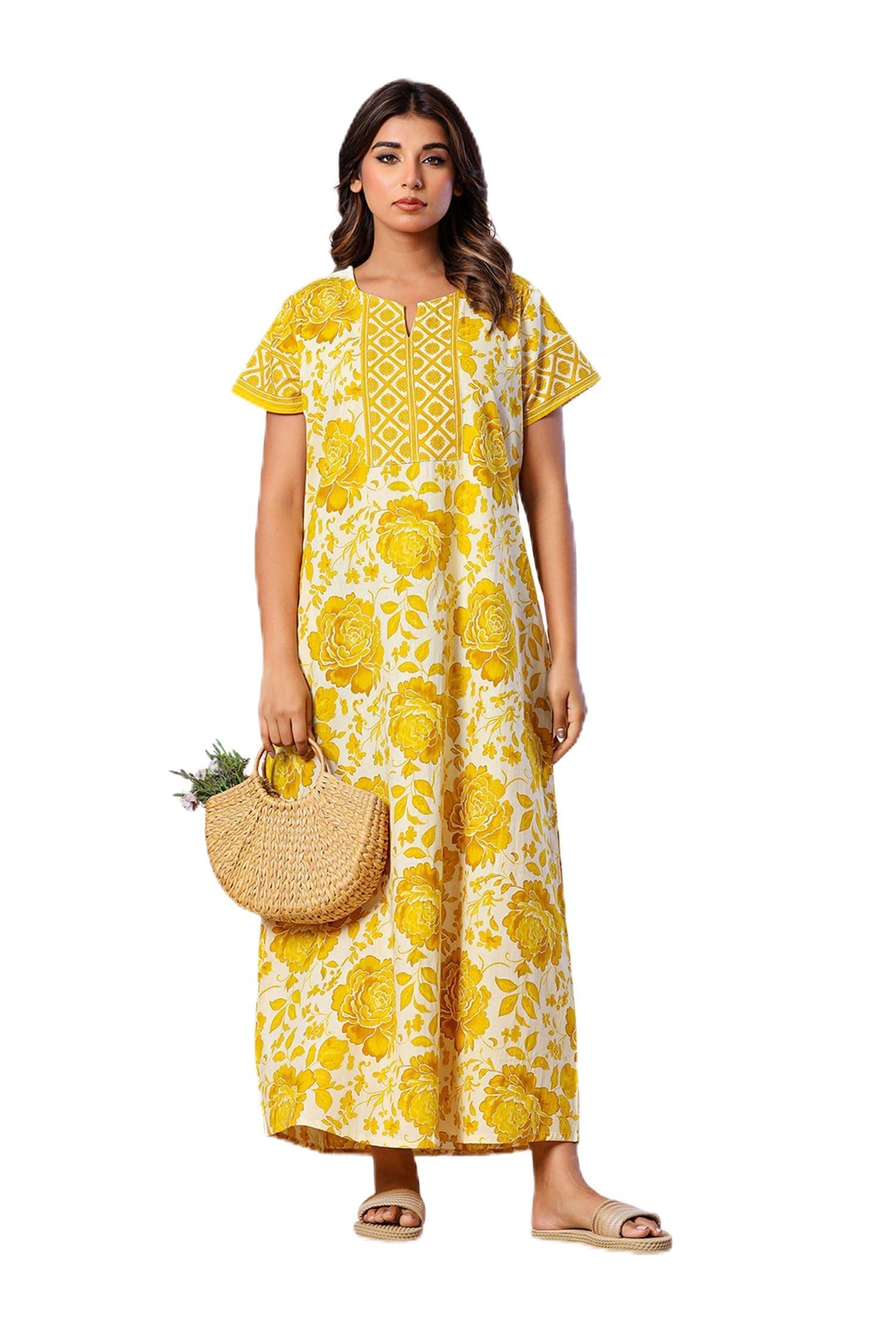 nihsamah Cotton Nighty for Women, Printed Long Cotton Night Gown, Comfortable & Fancy Sleepwear/Nightwear/Maxi-picture-21
