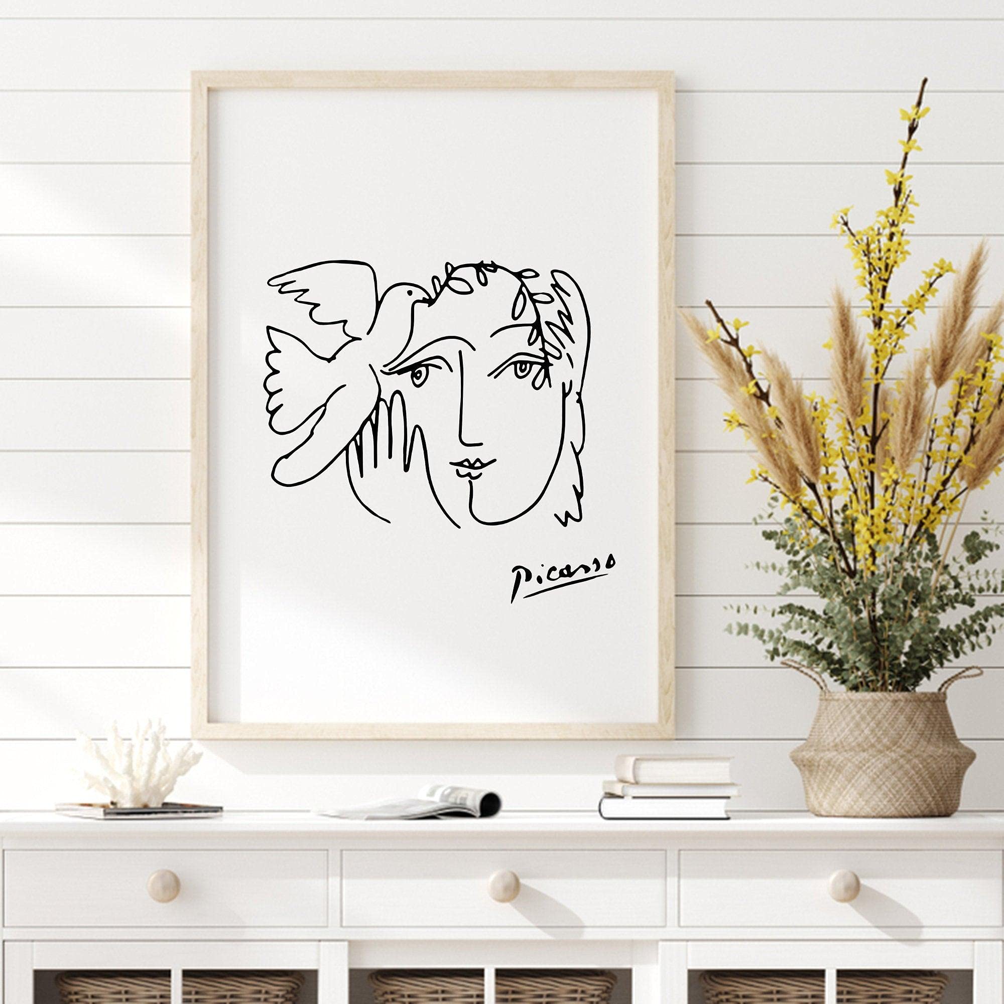 Amazon.co.jp: 鳩の壁の芸術を持つピカソの女性、ピカソの線画の女性の