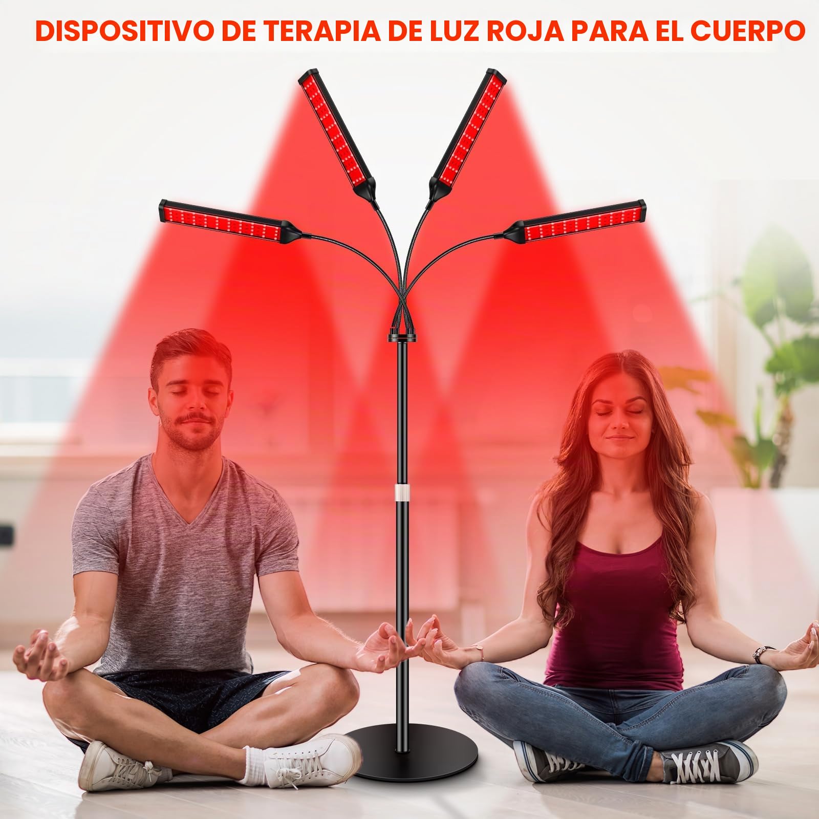 Viconor Ámpara De Terapia Luz Roja, Infrarroja 4 Cabezales Para Dispositivo Corporal Con Soporte Ajustable, Roja 660 Nm Y Cercana, L
