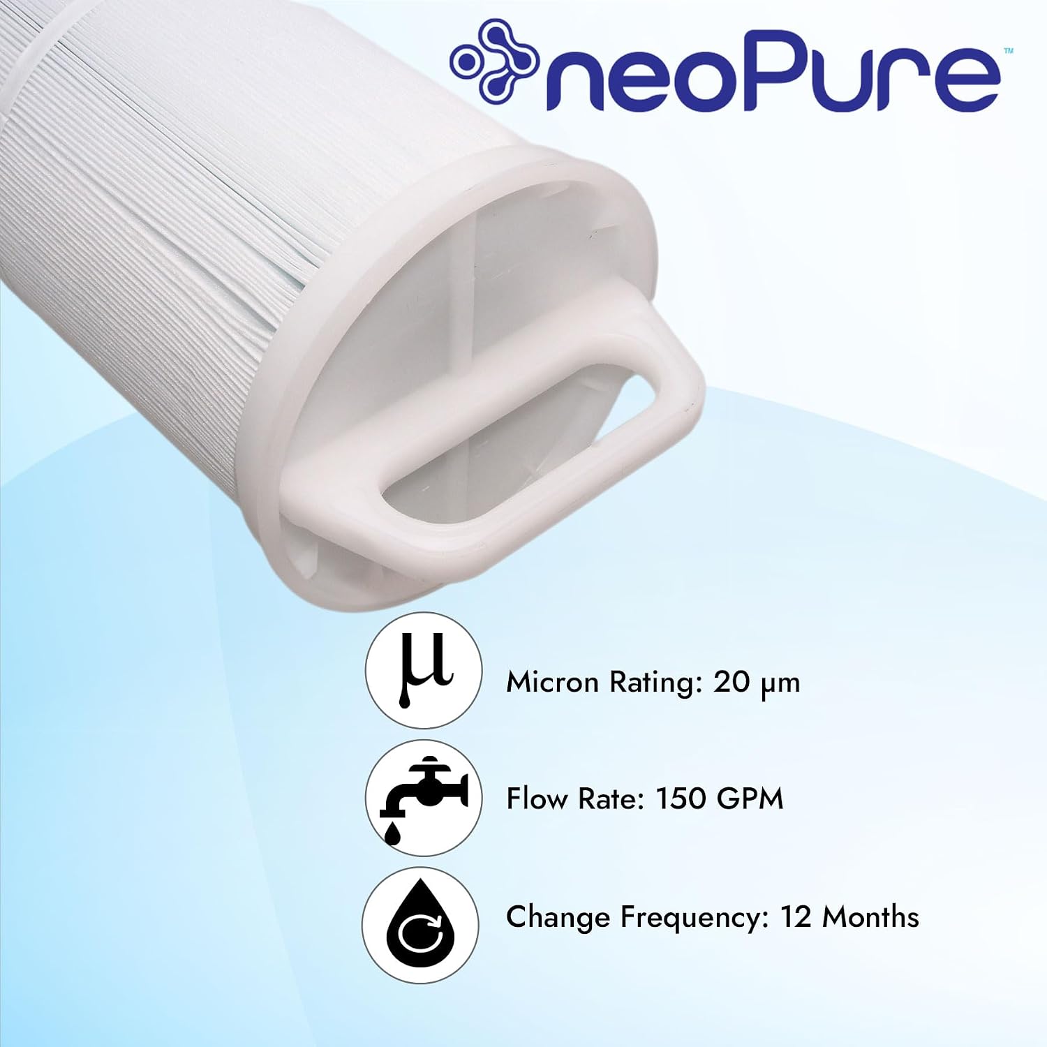 Neo-Pure BB150-PH20 Big Bubba 20 Micron Pleated Filter Cartridge | Compatible with Watts BBC-150-P20 and Big Bubba BBH-150 Housing | High-Capacity Sediment Filtration