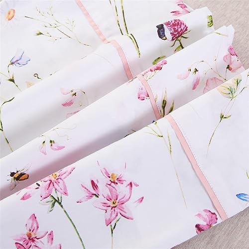 Miniatura 5 de URBONUR Juego de 2 fundas de almohada 100% algodón tamaño estándar con estampado de abejas y flores rosas de jardín, fundas de almohada suaves y