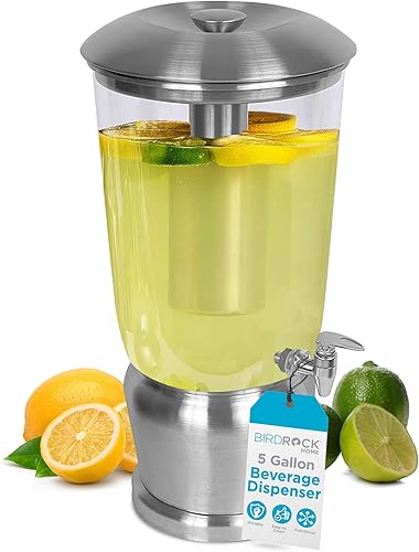 Miniatura 8 de BIRDROCK HOME Dispensador de bebidas de acero inoxidable de 3 galones con recipiente de hielo, grifo  redondo  jarra de agua de té de sangría