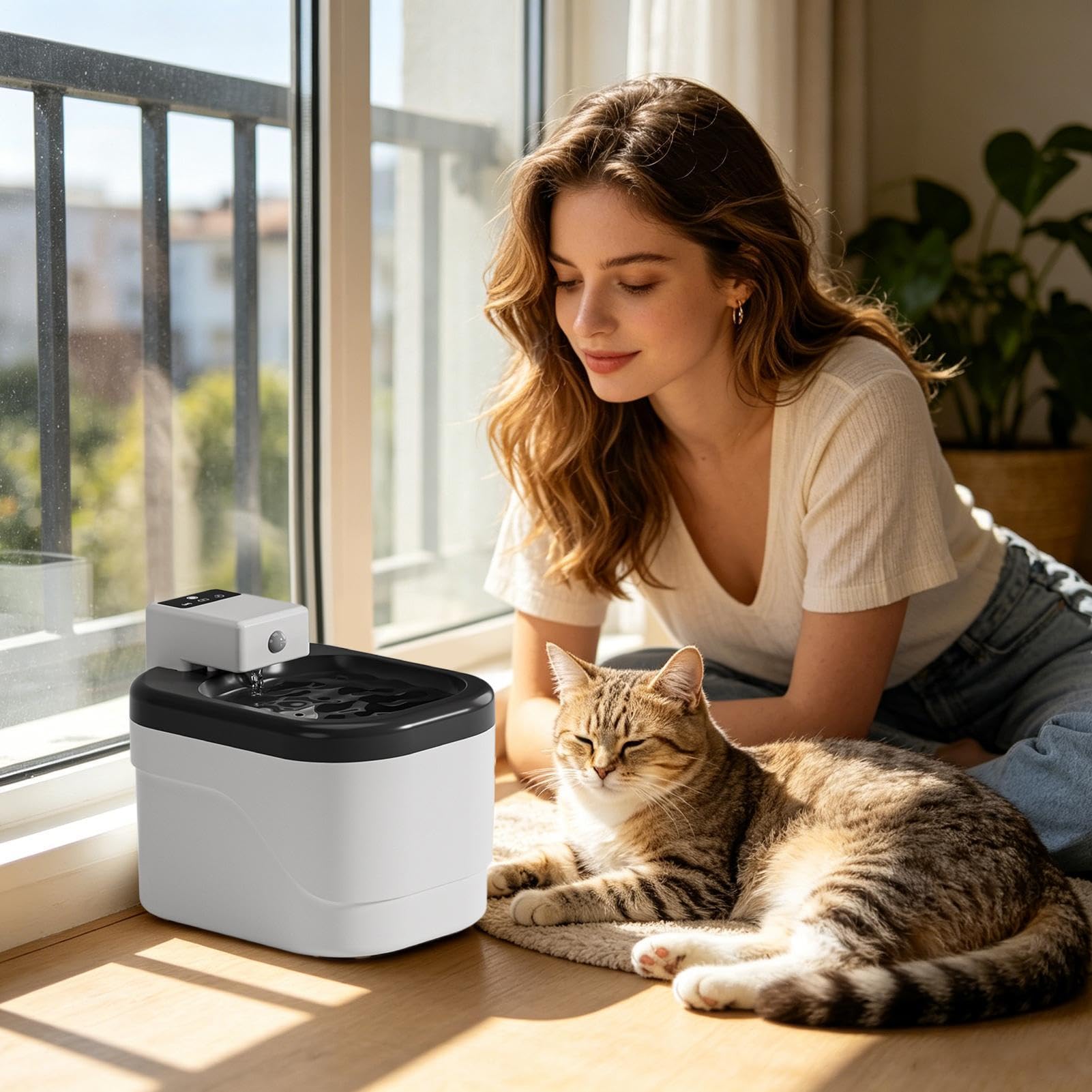 Distributore di acqua automatico per gatti Distributore silenzioso senza fili | Fontana ricaricabile per gatti gattini, piccoli animali, a terra, in salotto e in camera da letto