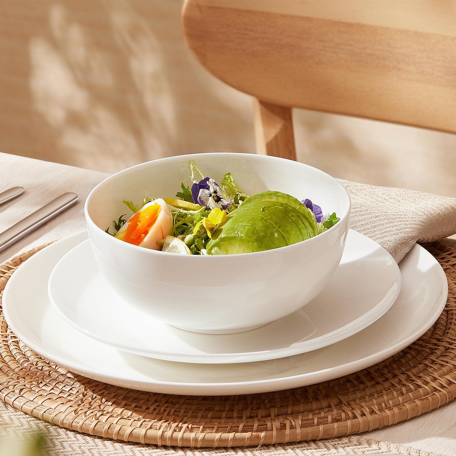 6 Pack Bone China Bowl Set, 28.5 oz Soup and Cereal Bowls, White | Lightweight & Durable Dinner Bowls for Salad Dessert Pasta Cereal Soup Rice Oatmeal, Microwave & Dishwasher Safe