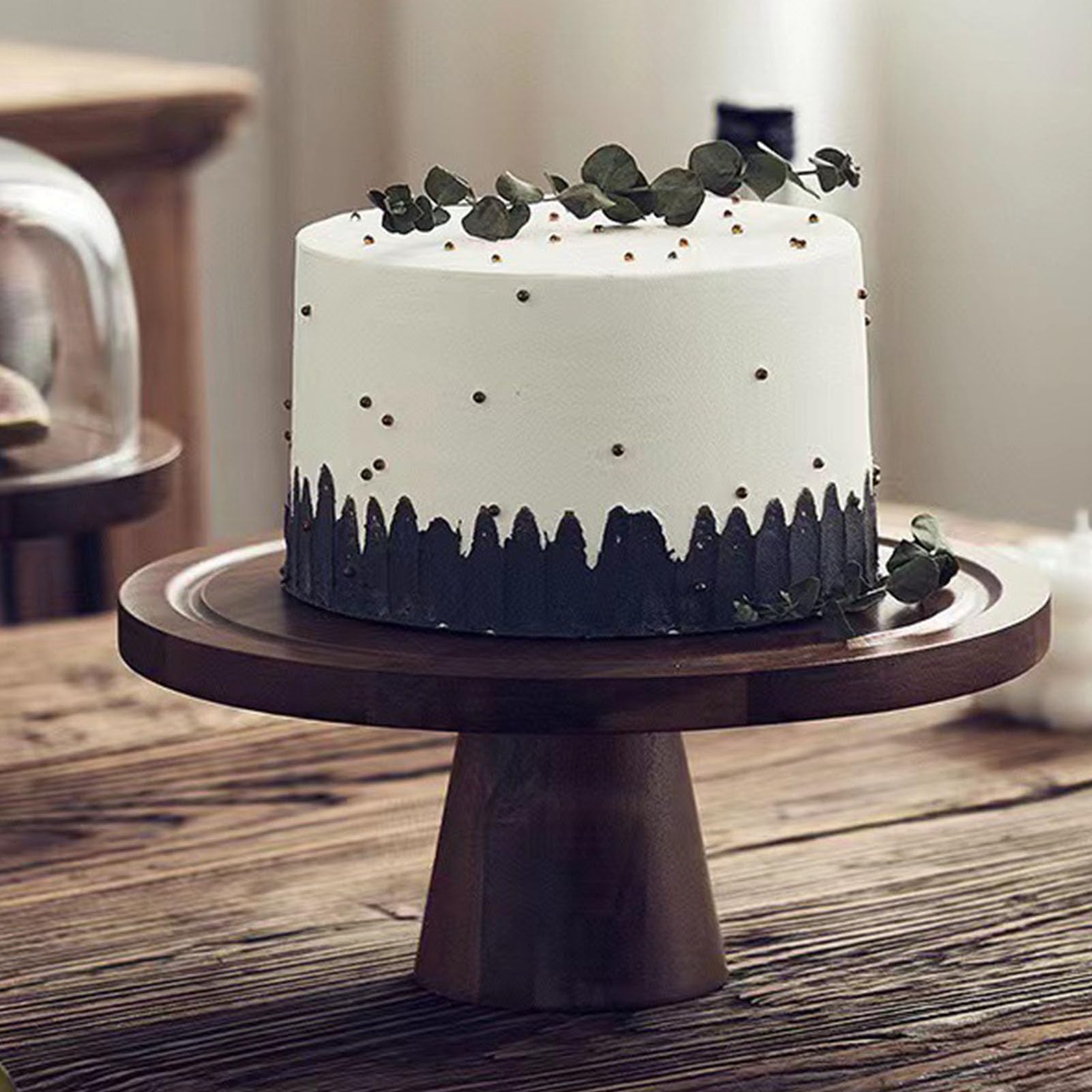 SIXRUN Alzata per Torte in Legno con Coperchio a Cupola in Vetro Espositore per Dessert 26 X 27,5 X 26 Cm Base in Legno Copertura da 23 Cm per Compleanno Matrimonio Festa Panetteria Bancone (Grande)