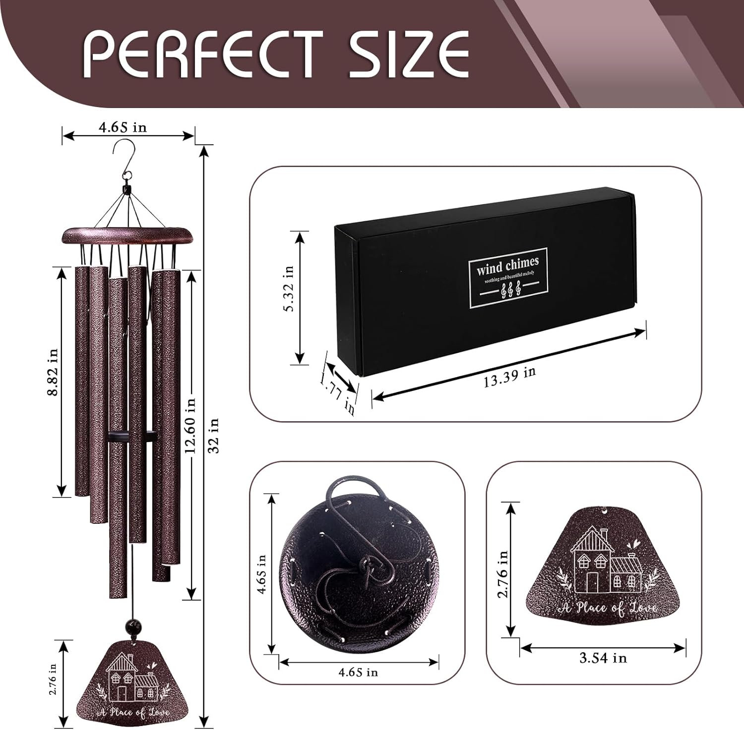 Housewarming Gifts for New Home, Home Sweet Home Gifts 32" Wind Chimes for Outside, Best Homeowner Moving Away Gift for Homewarming, New Apartment House Warming Ideas for Couple Windchimes - Image 2