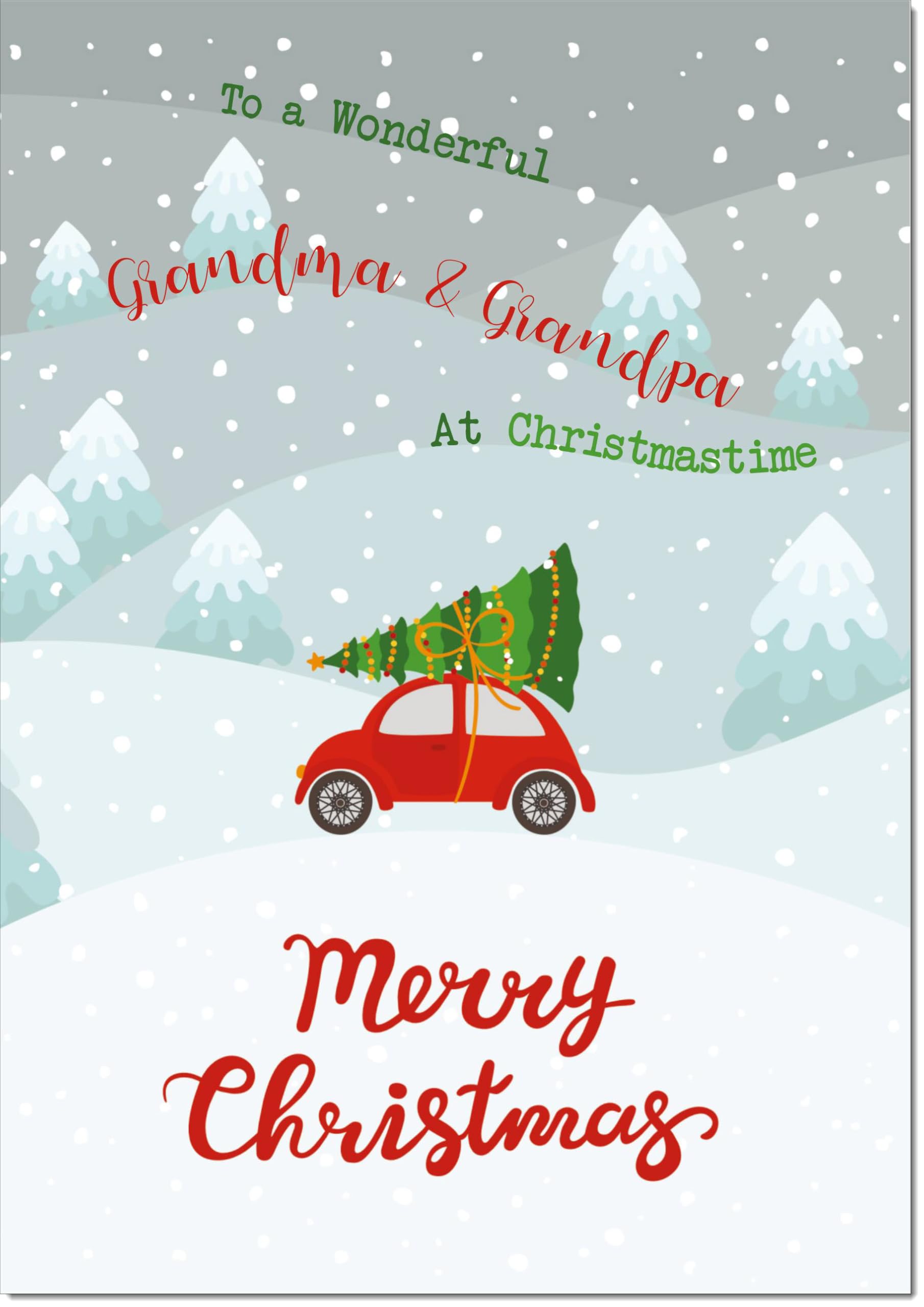 doodlecards Grandma and Grandpa Christmas Card Christmas Tree on Car Large A4 Size Christmas Card for Grandma & Grandpa with Plain Envelope — image 1