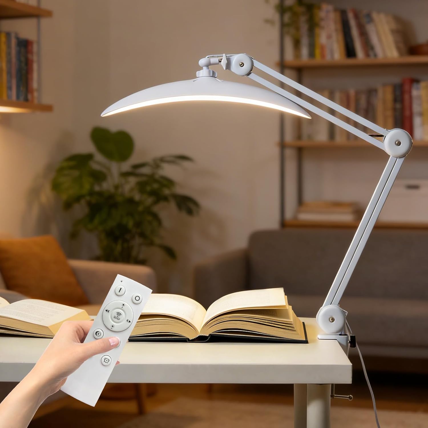 48W Eye-Caring LED Clip On Desk Lamp, 3 Color Temperatures 2700K/4200K/5600K, Dimmable Desk Light with CRI 95+, Curved Design for Focused Lighting for Crafting, Painting, Hobby & Computer (gray)