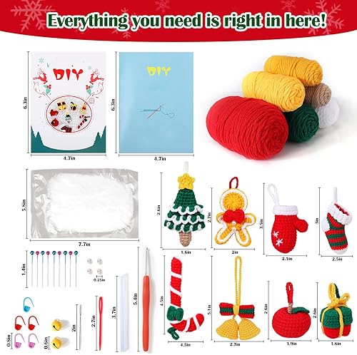 Miniatura 7 de AIERSA Kit de ganchillo de Navidad para principiantes, kit de punto de ganchillo para adultos y niños con hilo y herramienta para hacer manualidades