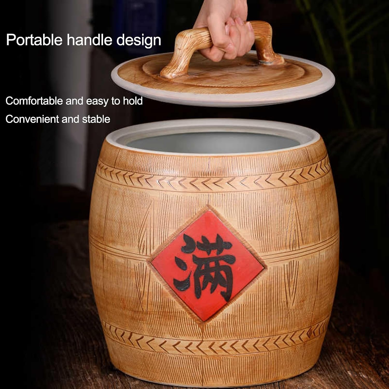 HARELA Ceramic Rice Jar with Lid, Ceramic Rice Storage Container, Rice Dispenser Sealed Ceramic Rice Bucket, Household Kitchen Ceramic Rice Cylinder Medicinal Material Jar(36x31cm/14.2x12.2in)
