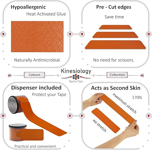 Vista 21 de Cinta de kinesiología precortada con dispensador – Cinta muscular deportiva sintética – Negro – Rollo de 16.4 ft – 20 tiras – Cinta de fisioterapia