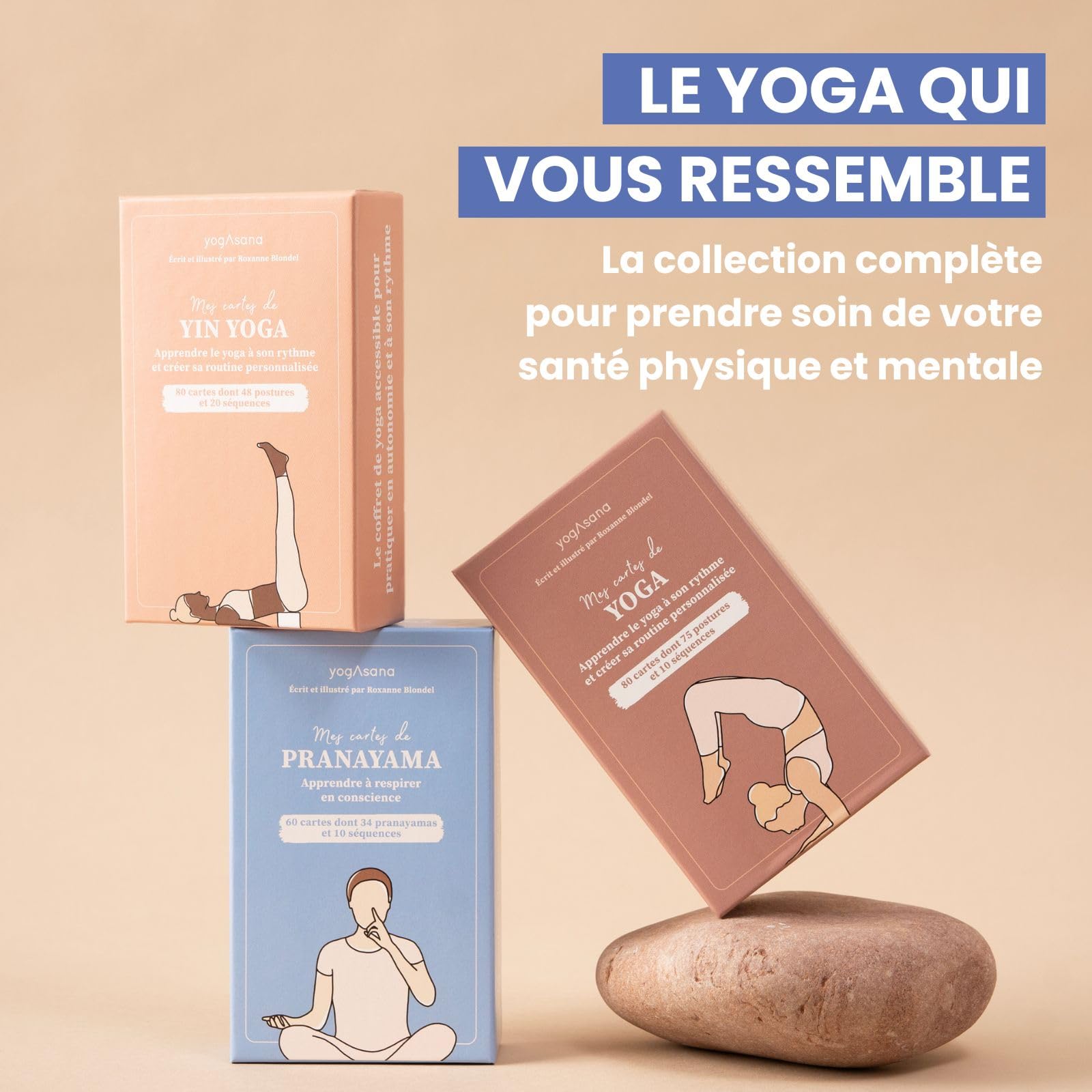 Yogasana jeu de carte français Pranayama - 60 cartes – Apprenez à respirer en conscience – Créez votre routine personnalisée - Illustrations de postures – Coffret ludique & accessible pour tous niveau