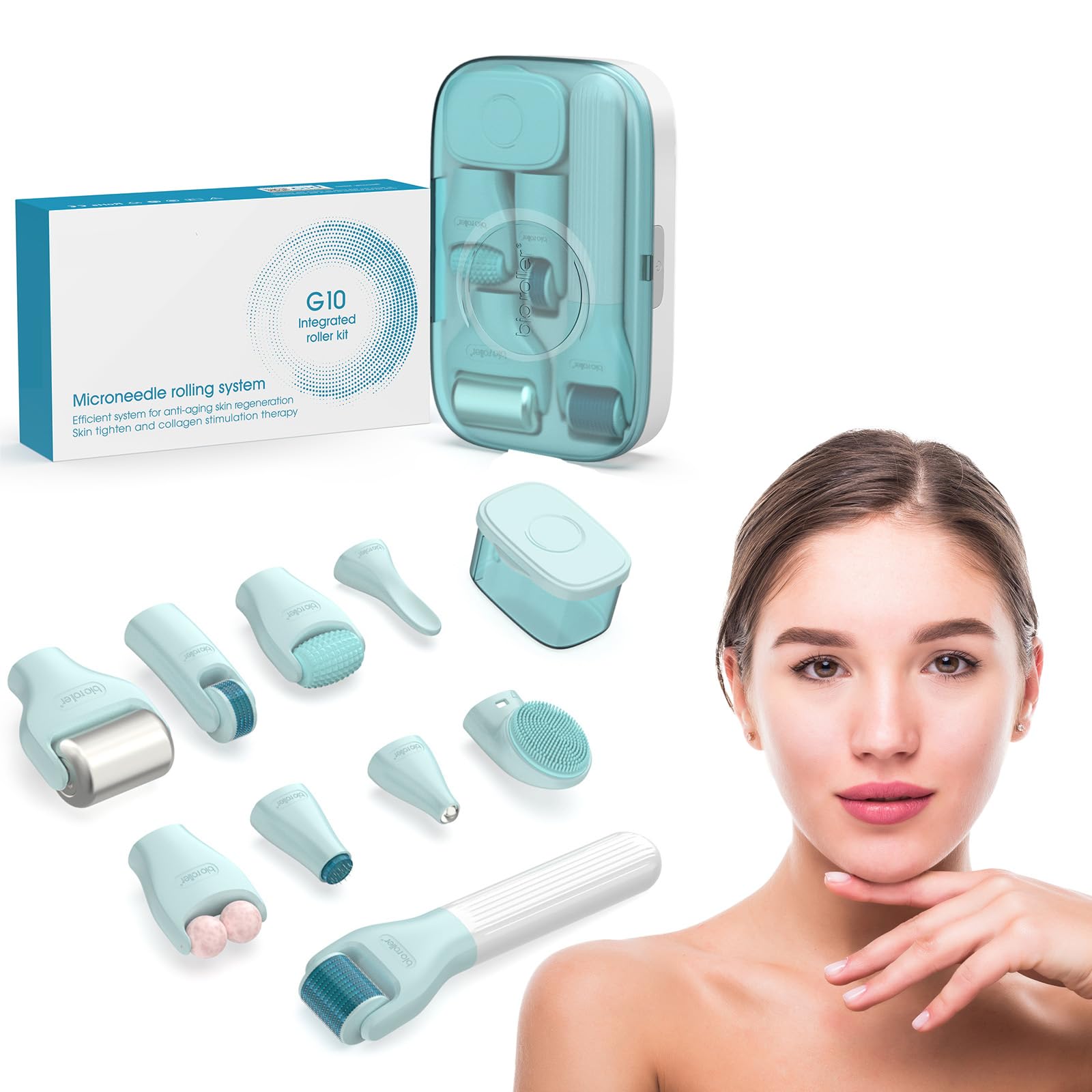 10 in 1 Derma Roller Kit for Face and Body-Face Roller Face Brush 0 25mm Microneedling Pen MicroneedleRoller