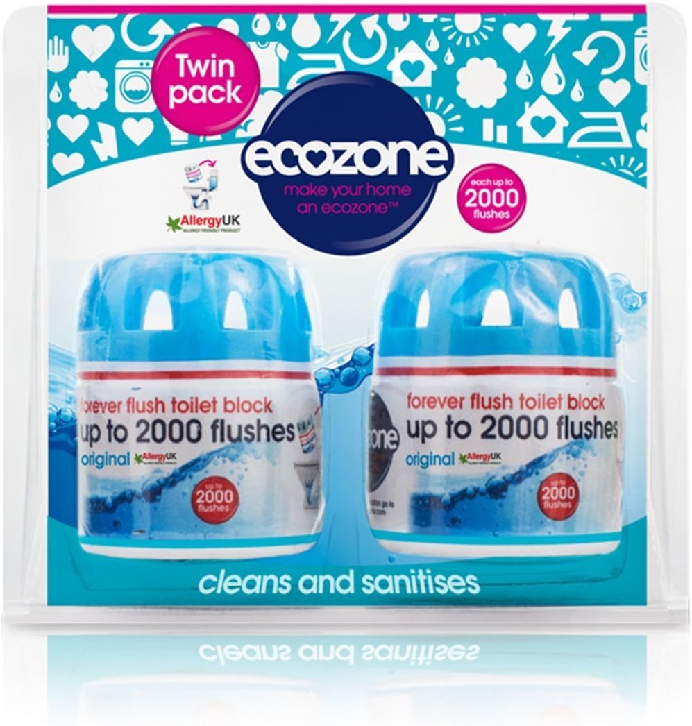 Forever Flush 2000 Blue Toilet Blocks, Eco Friendly Alternative to Loo Rim Hangers, Cistern Capsules Clean & Descale WCs, Natural Vegan & Non Toxic Cleaner, Recyclable Plastic (Set of 2)