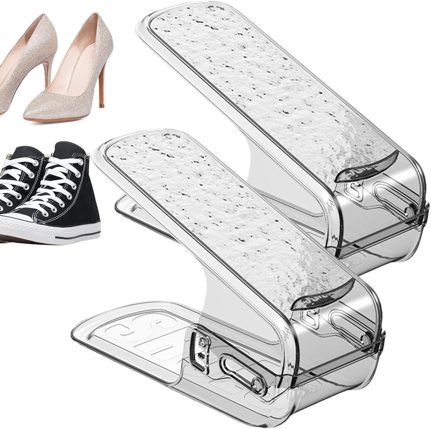 New Space Saver Shoe Stacker, Adjustable Shoe Rack Stacker | 2 Double-Deck Shoe Rack Holders, Closet Shoe Organizer, Clear, Thick, Stackable (4)-image-49