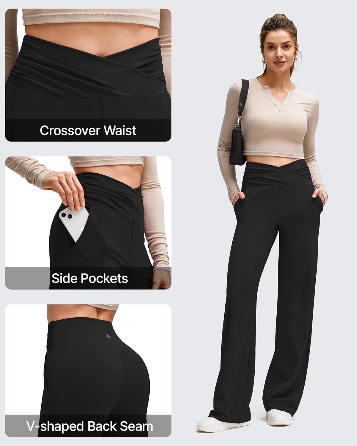 G4Free BareFeel High Stretch Wide Leg Yoga Pants for Women Side Pleated V Waist Casual Trousers with Pockets - Image 4