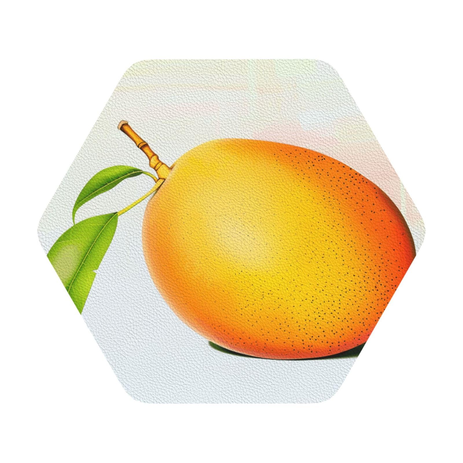 Mango Print Leather Coaster Set of 6, Hexagon Coasters Table Decorative Coffee Cup Beverage Coasters Wine Beer Bar Coasters for Hot Drinks Table Protection