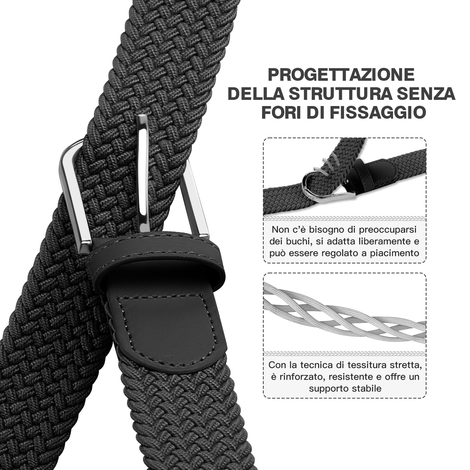 TANGCHAO 2 Pezzi Cintura Elastica Intrecciata per Uomo e Donna Cinturino Elastica Intrecciata con Fibbia in Lega di Zinco 33mm (1.25") Colori Multipli