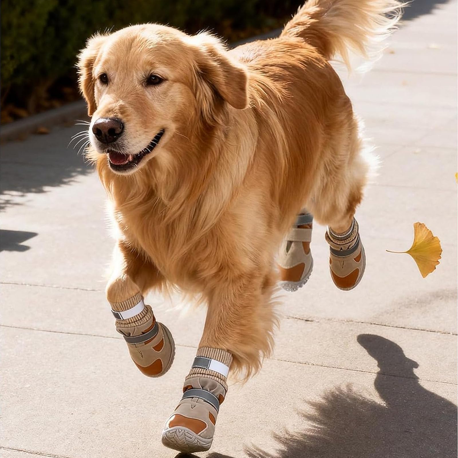 4Er-Set Hundeschuhe Für Kaltes Wetter, Geeignet Für Kleine Und Mittelgroße Hunde, Wasserdicht, Mit Reflektierenden Streifen, Rutschfester Sohle Und Fleecefutter,Braun,4XL