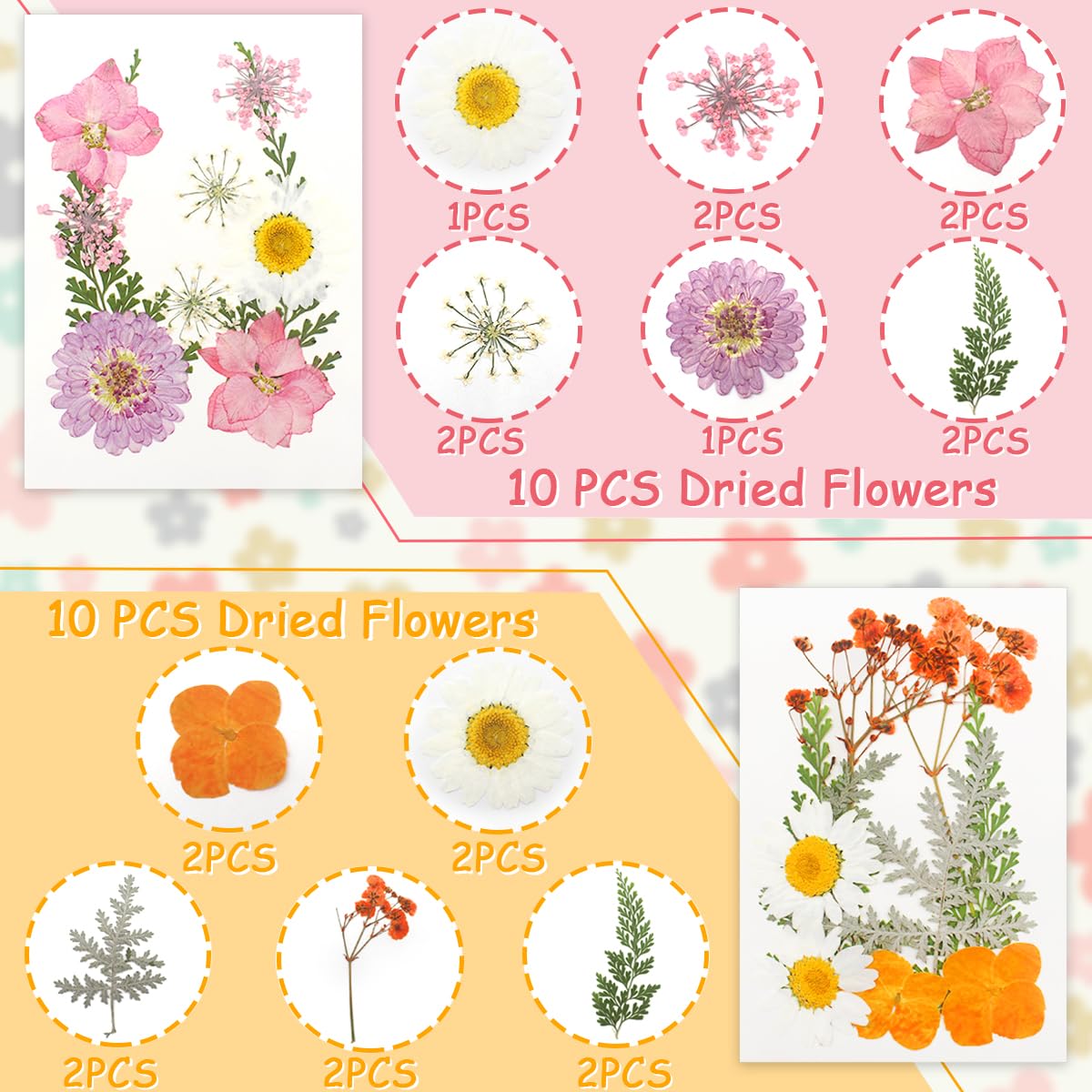 Cinvo 40 Pcs Real Dried Pressed Flowers and Leaves Natural Dried Petals Greenery with Tweezer for Candle Resin Jewelry Soap Nail Pendant Phone Case Crafts Making Floral Decors DIY Embellishments - Image 2