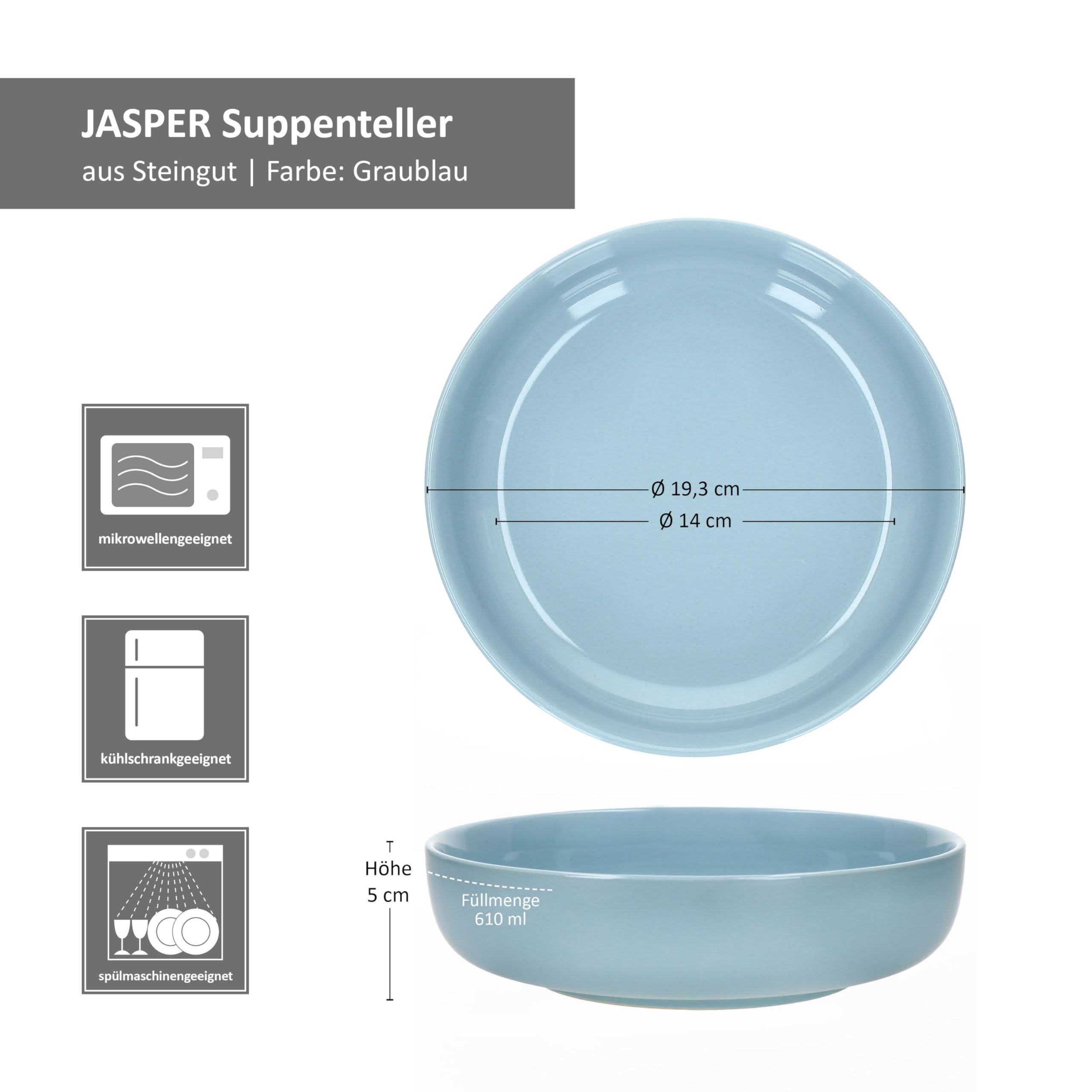 Ritzenhoff & Breker Jasper 12tlg Tafelservice Graublau I Steingut-Geschirr für 6 Personen I 6x Suppenteller 610ml & 6x Speiseteller I Essteller & tiefe Teller für Frühstück, Mittag & Abendbrot