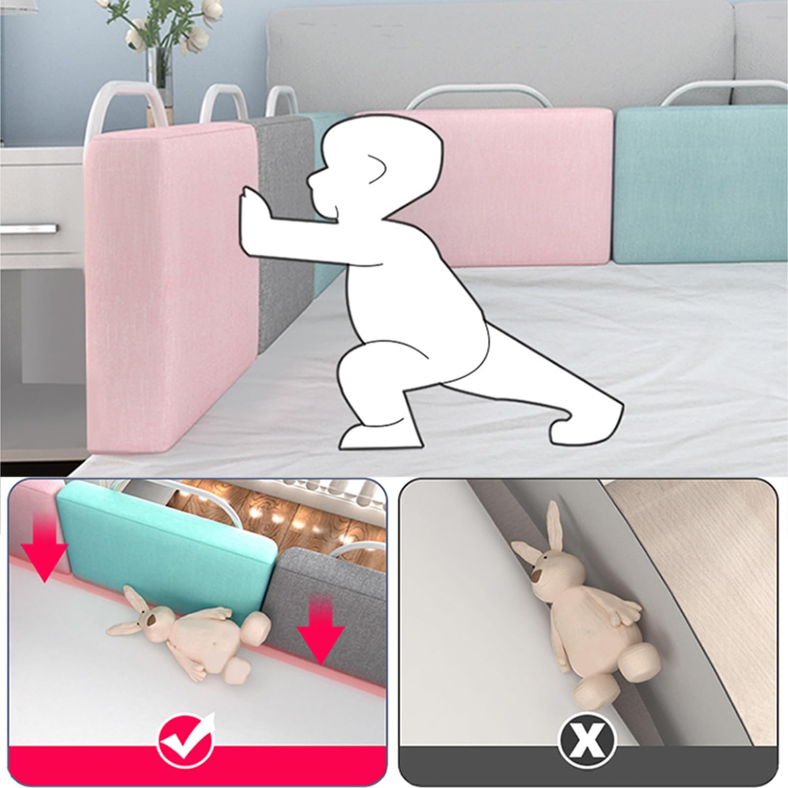 Barandilla de Cama para Niños Pequeños, Actualizar Reforzado Protector de Cama, Protección contra Caídas, Barandilla de Cama de Bebé para Adultos, Niños, Twin, para Colchones de 5-30cm (Color : Grau