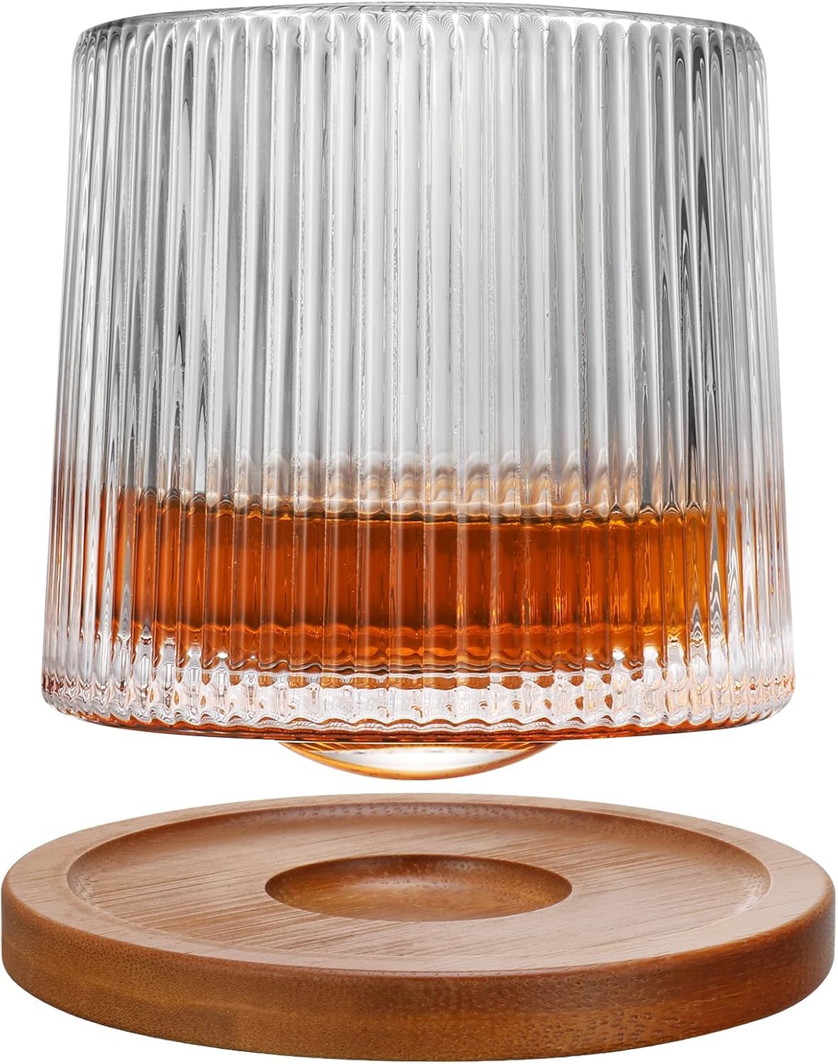 Spinning Whiskey Glasses Rotatable Fashioned Tumbler Rocks Bar Glasses with Bamboo Bourbon Scotch...