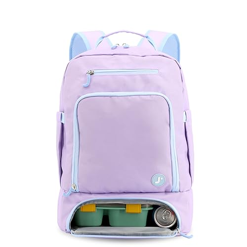 J World New York 2-in-1 Insulated Backpack Lunch Box for Kids. Adult School Bookbag, Purple