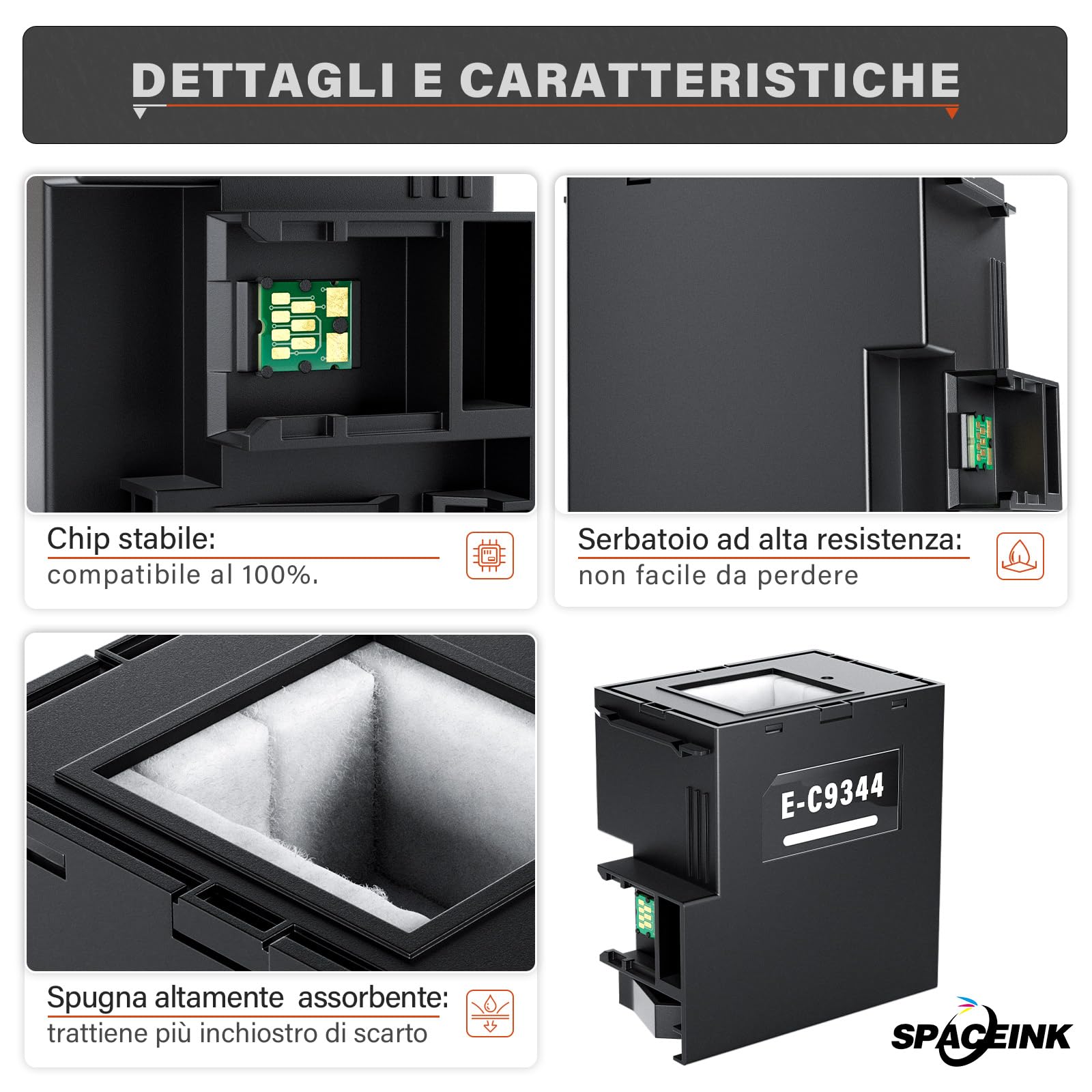 Spaceink C9344 - Caja de mantenimiento compatible con Epson WorkForce WF-2910DWF, WF-2930DWF, WF-2950DWF, WF-2810DWF, Expression Home, XP-4200, XP-3200, EcoTank ET-2830, ET-2840