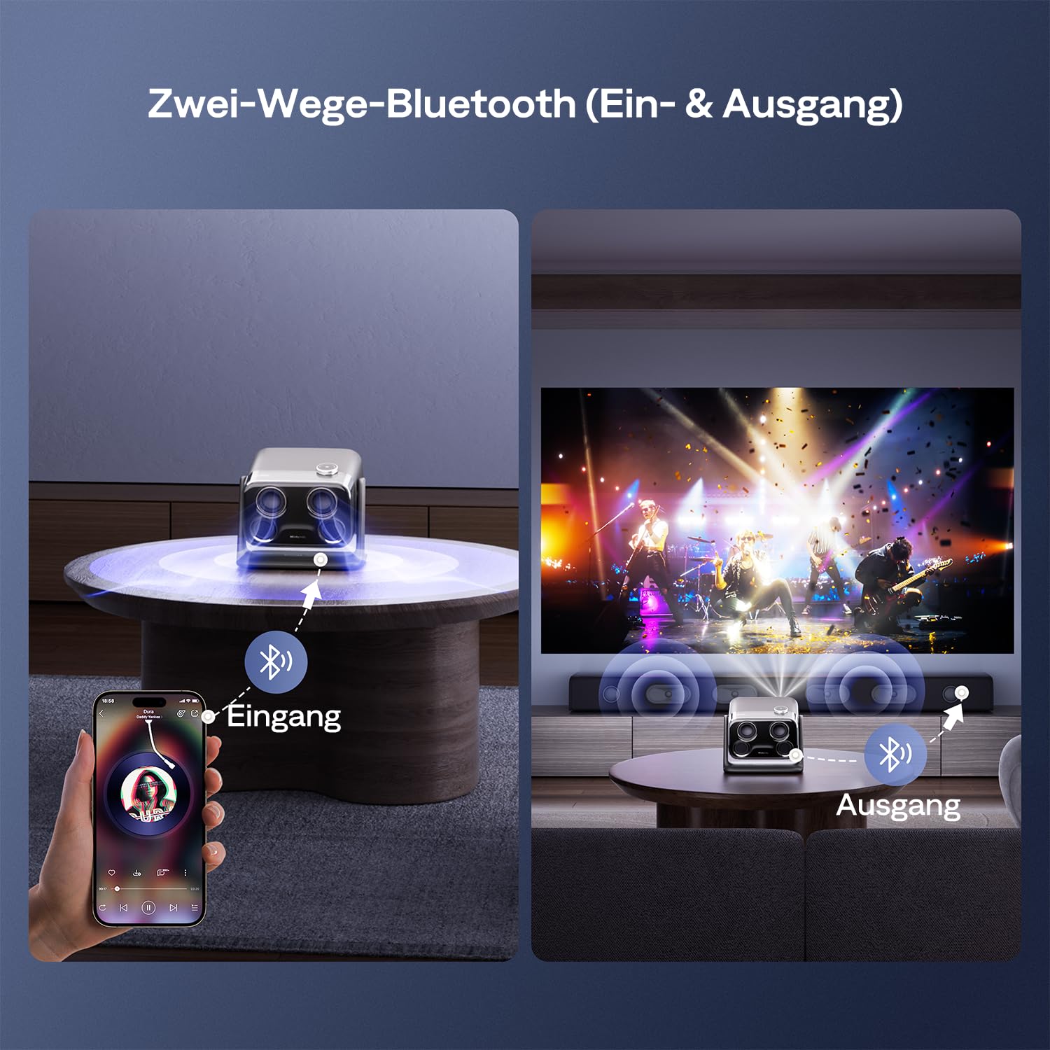 Aurzen Boom Mini 4-in-1 Smart Beamer mit Google TV, 4K Unterstützt Heimkino & Outdoor Projektor, 20W DoIby Audio, 500 ANSI Projector, ToF Autofokus & Trapezkorrektur, WLAN/Bluetooth/Handy (Schwarz)