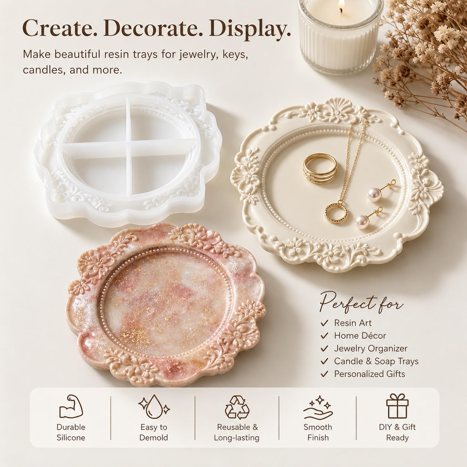 Retro Resin Tray Mold - Floral Silicone Mould -7 Retro Resin Tray Mold - Floral Silicone Mould -7