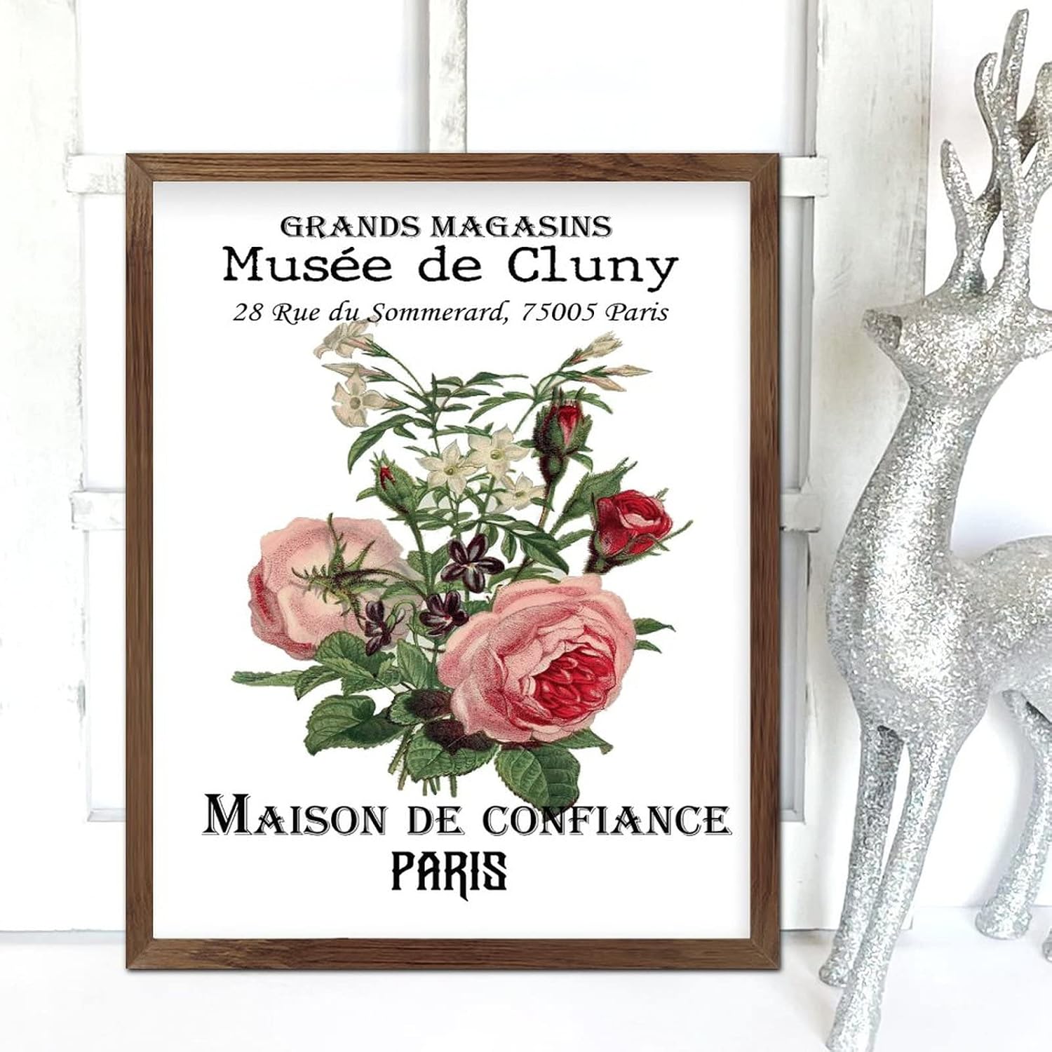 Maison De Confiance Musee De Cluny Wood Framed Sign Vintage French Floral Hanging Wall Art Vintage Hello Spring Flower Wall Decor Hanging Plaque Sign for Home Bar Room Bedroom 20x16inch