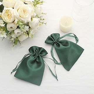 TABLECLOTHSFACTORY 12PCS Hunter Emerald Green Satin Gift Bag Drawstring Pouch Wedding Favors Bridal Shower Candy Jewelry Bags - 4