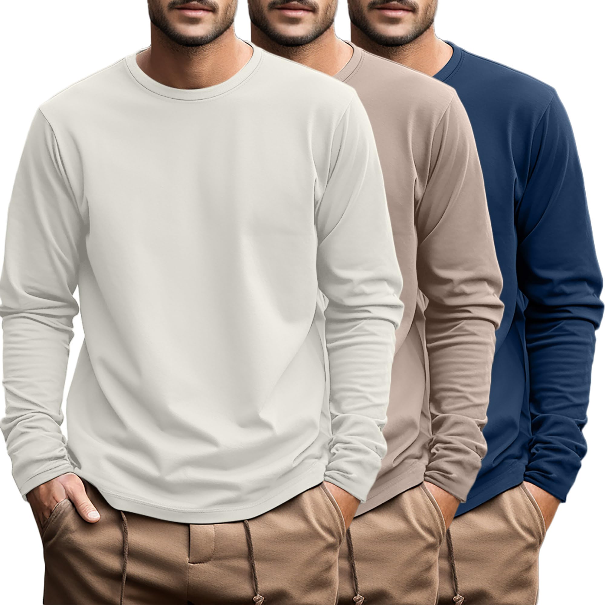 3 Pack Mens Big and Tall Cotton Knit Long Sleeve Shirts