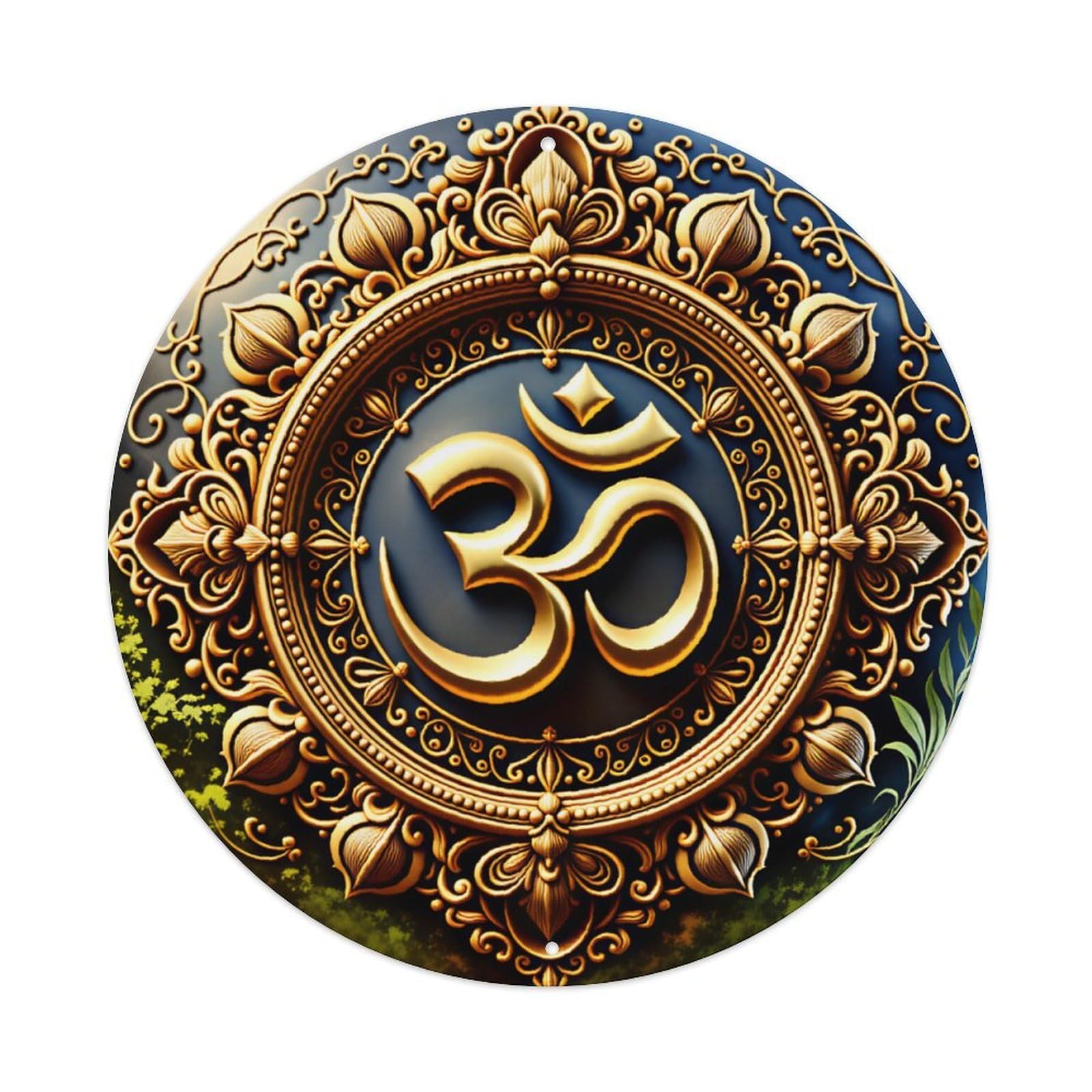 Ldfuieksufg Style Round Golden Om Lotus Hindu Religious Vintage Wall Sign Yoga Decor Vintage Aluminium Metal Sign, Retro Wall Decor For Home, Bar, Garage & Farmhouse 20X20cm
