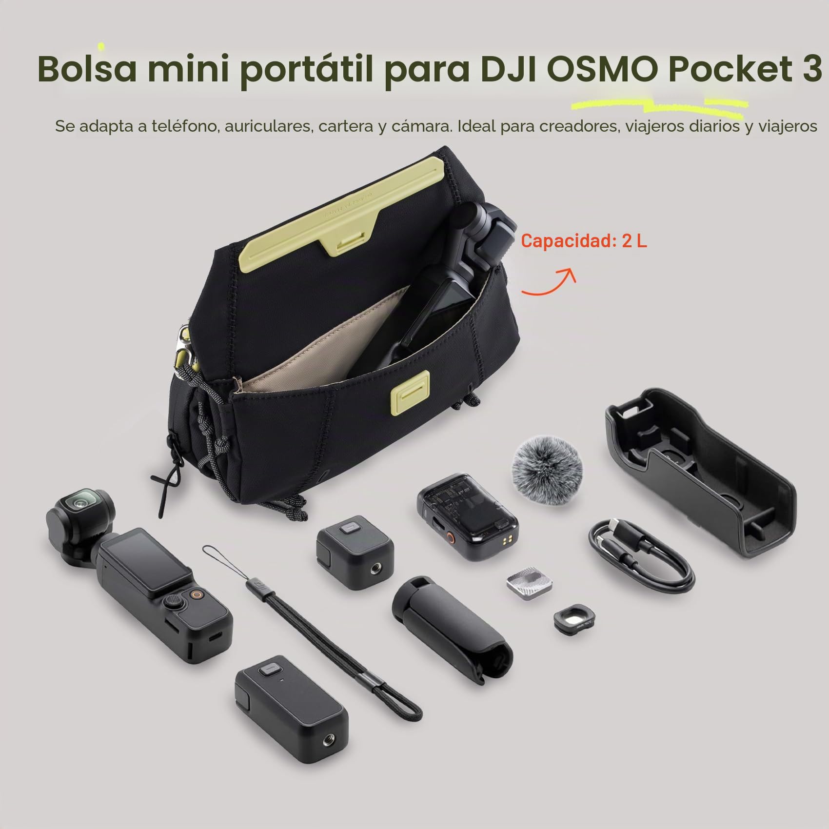 PGYTECH OneGo Pocket Sling Bag para dji OSMO Pocket 4/3 y Cámaras Action, Bolso de Bandolera Mini Ligero y Portátil para Viajes, Everyday Carry, Bolso de Hombro para Fotografía(Verde Lima)