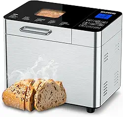 Razorri Máquina de fazer pão de aço inoxidável certificada pela UL, 25 em 1 com forma antiaderente, máquina de fazer pão caseiro faça você mesmo 900 g, configuração sem glúten, visor LED, início atrasado de 15H e mantenha-se aquecido, 3 cores de crosta e 3 tamanhos de pão